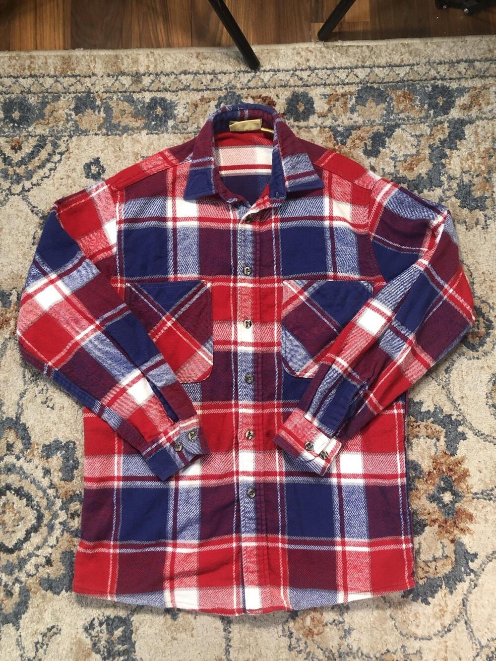 St Johns Bay Big Mac Shirt Mens M Red Plaid Flannel Long Sleeve Button Up Casual